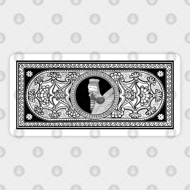 Elegant Lamassu Decoration on Black and White Sticker by doniainart